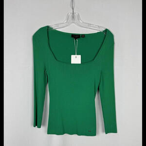 Ted Baker Square Neck Ribbed Knit Long Sleeve Top Green Size 2, US S